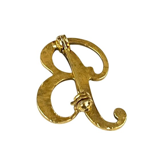 Gold-Tone "B" Initial Brooch Pin With Rhinestone Accents Textured Design - Picture 6 of 7